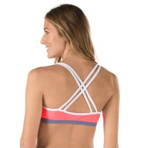 Speedo Bikini Top Women's Size Small Coral Navy Grey Strappy Cross Back Swim - Picture 5 of 8